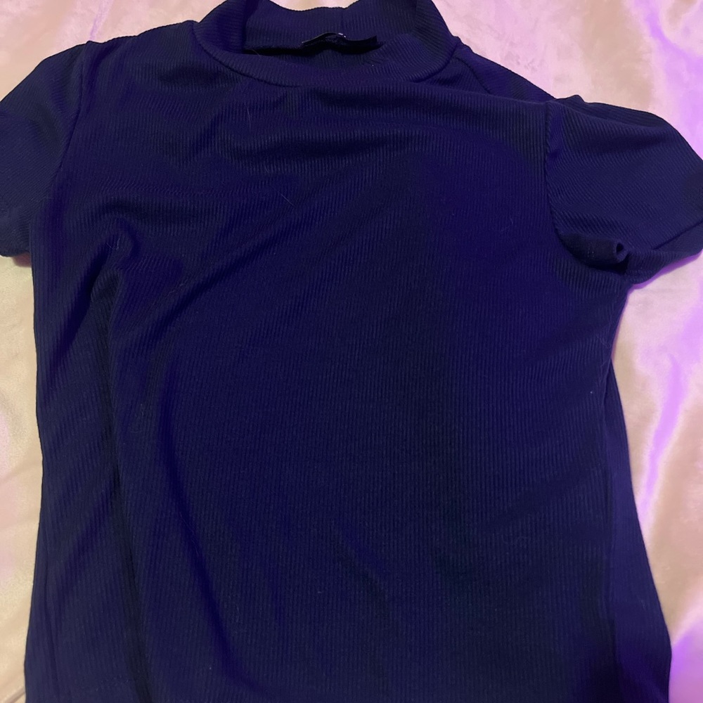 navy blue shein ribbed turtle neck tee